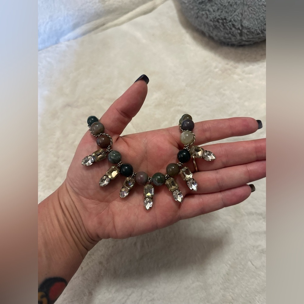 Corw & Corw Boho Beaded Crystal Drop Statement Necklace Chunky Earthy Stones - Picture 4 of 6